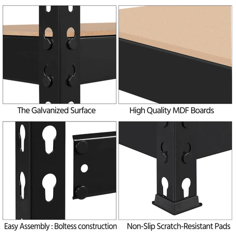 Premium Heavy Duty 5 Tier Storage Rack 2 Pack Adjustable Metal Shelving Unit details showing galvanized surface and MDF boards.
