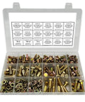 Hardcore Grade 8 Hex Cap Bolts Assortment Kit With Secure Grip Nuts And Washers organized in a clear storage case for easy access.
