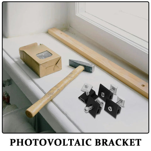 Premium 4 Piece Solar Panel Middle Clamps With M8 Bolts And Heavy Duty Pressure Blocks Hassle Free Mounting Hardware For Rooftop Arrays on a windowsill.