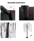 Assembly instructions for Solar Willow Tree With 200 LEDs Outdoor Garden Decor That Pops Waterproof Pathway Lighting with branches.