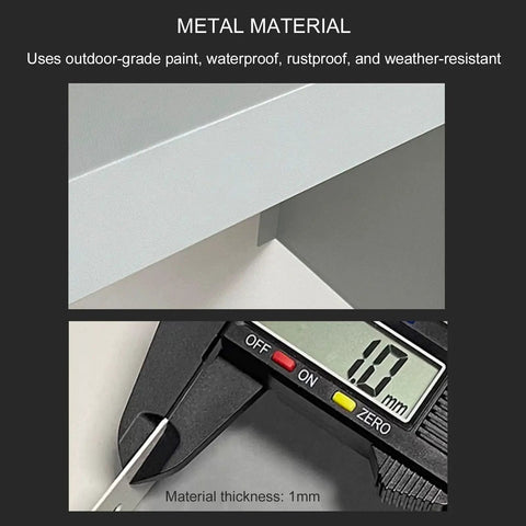 Kickass Heavy Duty EV Charger Cover Includes Thick Canopy Fabric To Block Rain And Snow While Guarding Your Setup Against Dirt And Debris Year Round, showing metal material and 1mm thickness.