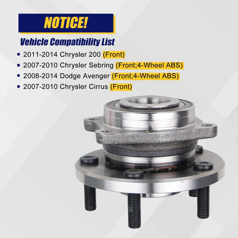 Front Wheel Bearing And Hub Assembly Replacement For Chrysler 200 And Sebring And Dodge Avenger With Four Wheel Abs Part 513263, detailed view of hub.