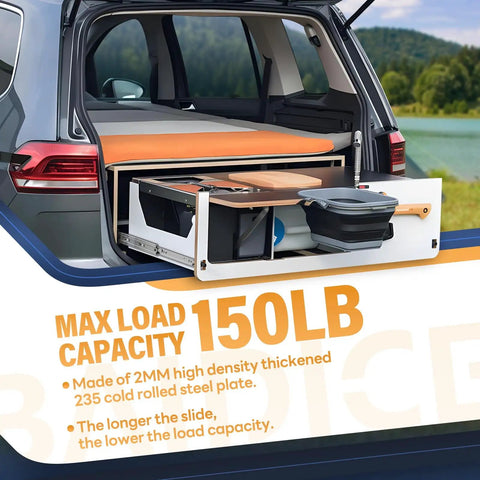 Heavy Duty Locking Drawer Slides With Lock, Full Extension Ball Bearing Rails, side-mount in SUV, 150 lb capacity