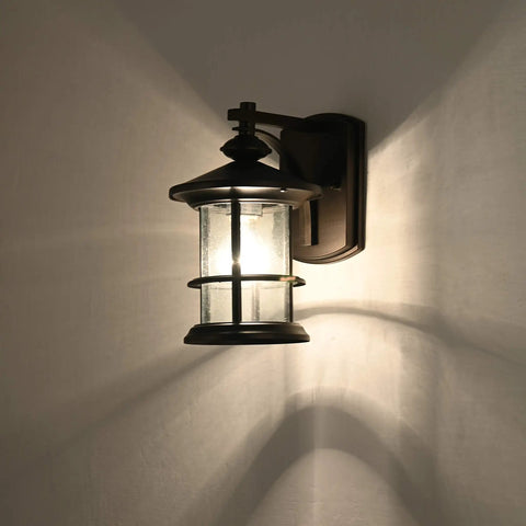 Rustic Cottage Outdoor Wall Light 2 Pack 100W Max 10 Inch Oil Rubbed Bronze Exterior Sconce With Clear Seedy Glass Porch Light