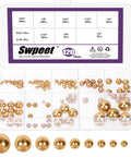 Top Shelf Precision Bearing Balls Assortment Kit Real Deal 120 Piece Imperial Set showing an arrangement of brass bearing balls in various sizes.