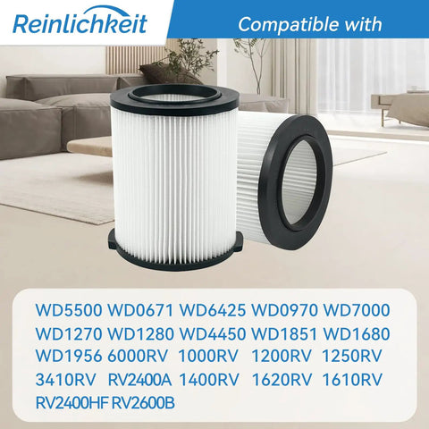 VF4000 Compatible Vacuum Replacement Filter Two Pack For 5 To 20 Gallon Wet Dry Vacuums Fits WD5500 WD0671 WD7000 on table