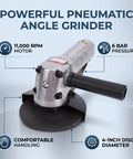 Heavy Duty Pneumatic Angle Grinder Four Inch Generating Kickass Eleven Thousand Rpm Torque For Seamless Metal Cutting Grinding And Polishing Across Tough Workshop Jobs with 6 bar pressure and comfortable grip.