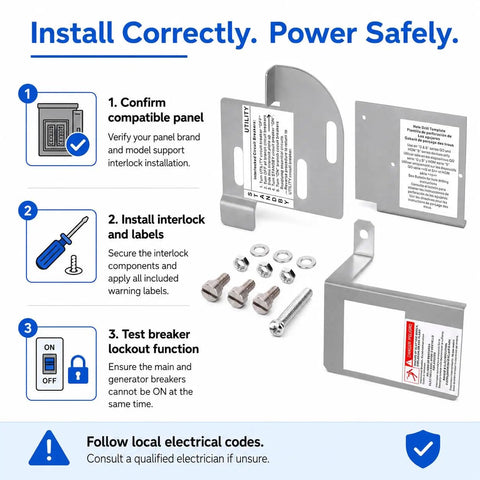 Installation guide for Interlock Generator Kit For Homeline Panels, 2 Pole Generator Breaker Transfer, with mounting hardware.