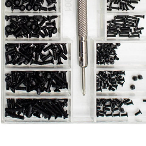 Complete Micro Screws Set Offering Tiny Screws Assortment Mini Screws Kit And Machine Screws Stainless Steel with organized black micro screws.