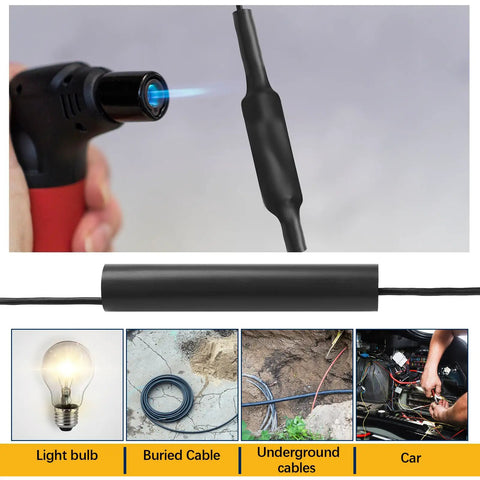 Underground Wire Splice Kit Two Pack For Direct Burial UF Cable 600 Volt Rated In Wall Splice Kit With Connectors And Heat Shrink Tubes Works With 14 3 To 8 3 AWG Pro Grade Must Have product image showing heat shrink tube application.