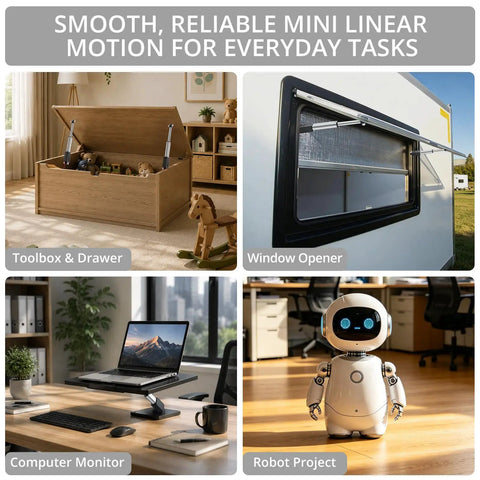 Top Notch Mini Linear Actuator Featuring Two Inch Travel Plus Twelve Volt Dc Packs Forty Two Pound Lift Capacity With Ip54 Moisture Block For No Fuss Automation Upgrades Every Maker Craves in toolbox, window, computer, and robot applications.
