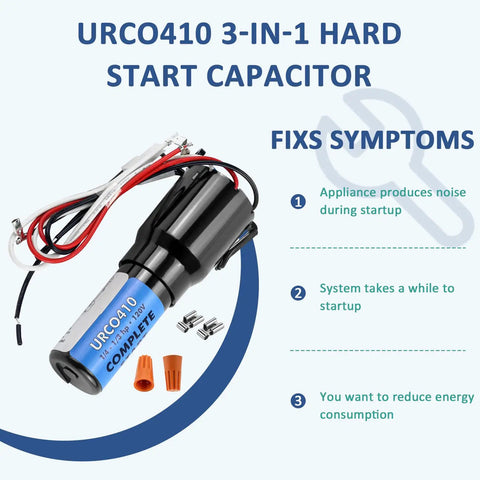Tough As Nails Three In One Hard Start Capacitor Kit For Refrigerator Compressors with wiring harness and components.