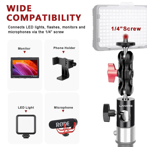 Lanxire 1/4-inch screw mount adapter (2-pack) with dual joint tilt for C-stand boom arm and double ball head