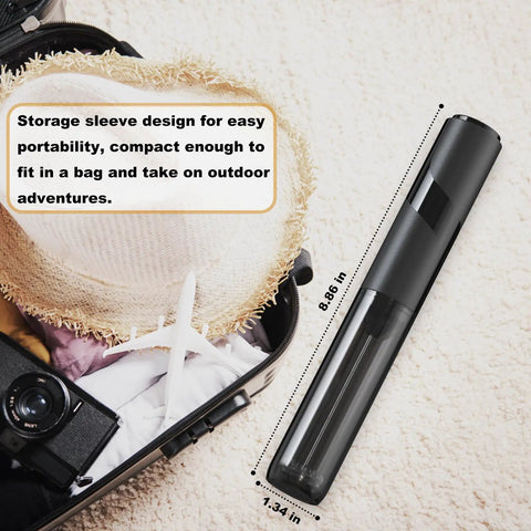 Handheld Milk Frother With Cover, 15 Second Silent Drink Mixer, Travel Ready Battery Powered Stainless Steel Whisk shown with travel sleeve