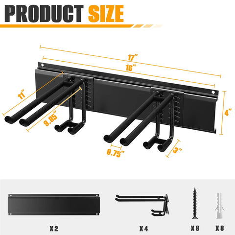Sick Wall Mounted Ski Storage Rack That Handles 8 Pairs And Keeps Your Garage Clean With Dedicated Space For Snowboards Ski Poles And Helmets, product dimensions 17" x 4" x 11".
