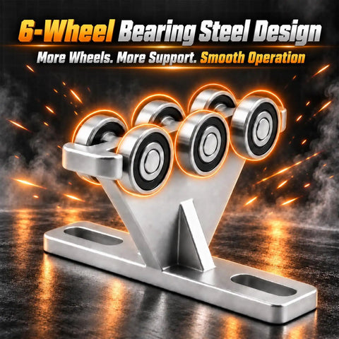 Rock Solid Six Wheel Hoist Trolley For One Five Eight Inch Strut Channel With Smooth Gliding Casters, steel design with six wheels.