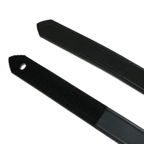 Close-up view of Mens Leather Belt With Hook And Loop Closure No Buckle Scratch Free Black 38 Inch Wide 1.5 Inch American Made Durable