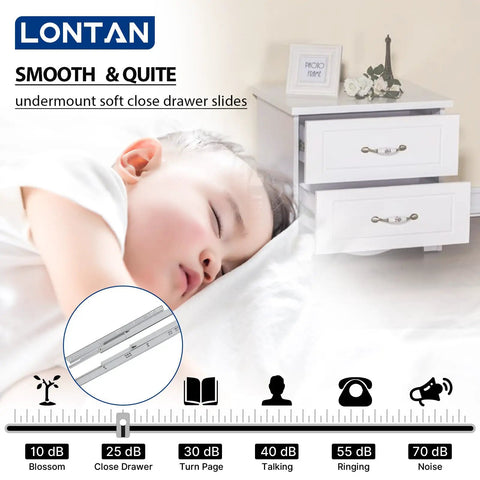 Smooth As Butter Undermount Drawer Slides With Soft Close Hydraulic Dampers Full Extension Glide, shown in a quiet bedroom setting.