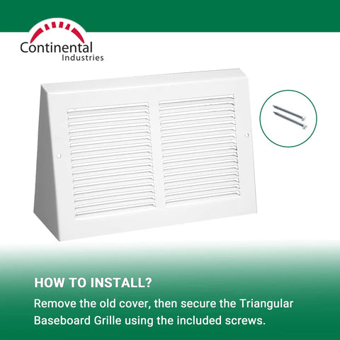 Triangular Baseboard Vent Cover White For HVAC Vents 12 By 6 Inch Opening And Six Point Seven Eight By Thirteen Point Three Eight Inches Overall Durable Plastic Grille Easy Fit No Fuss Clean White Finish For Home Comfort installation instructions