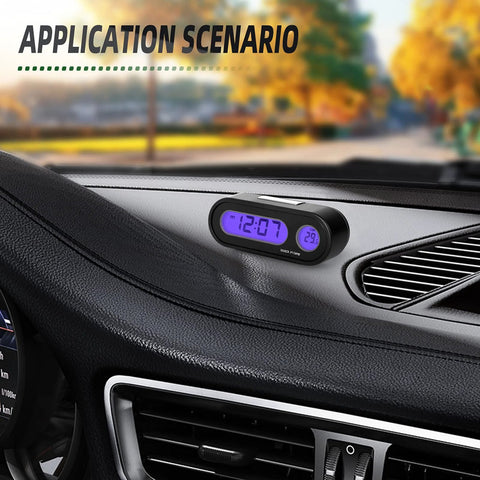 Meanlin Measure digital dashboard clock and temperature display, black with purple backlit LCD, mounted on car dash (pack of 2)