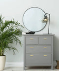 Gray cabinet with Gold Brushed Brass Square Cabinet Pulls 2-1/2 Inch Center-to-Center, 4 Inch Overall Length, 10 Pack, stainless steel hardware
