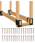 4 Pack Firewood Storage Rack Brackets For Indoor Outdoor Use with screws and bracket assembly, shown with 2x4s.