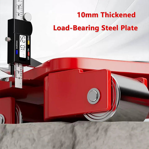 Close-up of 10mm thick load-bearing steel plate on Heavy Duty Machinery Skates With Steering Handle Dual Pu Or Steel Wheels Smooth Operator Machine Mover Dolly.