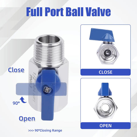 Three Eighths Inch Ball Valve Mini 304 Stainless Steel NPT Female To Male Thread Shut Off Valve With Quarter Turn Operation, illustration