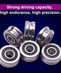 Premium U Groove Ball Track Guide Bearing Double Row Angular Contact Roller Sealed High Precision LFR5086 8X24X11MM Six Pack shown from an angle.