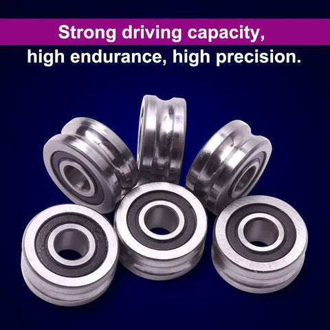 Premium U Groove Ball Track Guide Bearing Double Row Angular Contact Roller Sealed High Precision LFR5086 8X24X11MM Six Pack shown from an angle.