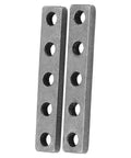 Top Notch Rock Solid Stainless Steel Threaded Mounting Plate With Five Hole Grid Layout For Robot Assembly And General Building Screw Fastener Hardware 39 By 7 Millimeters two plates side by side with holes for mounting.