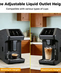 Real Deal Fully Automatic Espresso Machine With Solid Built In Grinder And Touchscreen Controls Quick Clean System adjustable liquid outlet height