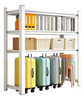 Industrial Grade 3 Tier Metal Storage Shelving Unit Made From Thick Cold Rolled Carbon Steel For Heavy Duty Garage Shelf Use Featuring Rust Resistant And Wobble Free Design With One Piece Uprights To Crush Your Clutter Game displaying suitcases and baskets.