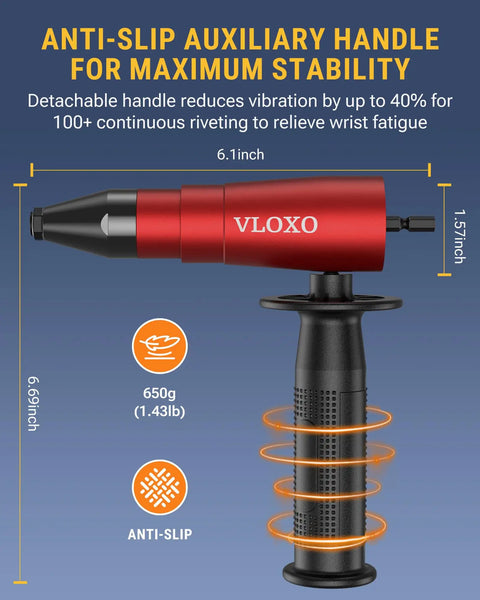 Top Shelf Rivet Gun Adapter Kit Turns Your Cordless Drill Into A Heavy Duty Power Riveter with anti-slip grip handle.