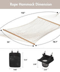 Dimensions of Double Rope Hammock With Hardwood Spreader Bar And Carrying Bag 450 Lbs Capacity For Two People Durable Weather Resistant Outdoor Hammock Easy Setup For Backyard Kickback In Natural Color