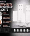 Heavy Duty Door Barricade Brackets 2 Pack Rust Proof White Steel Reinforcement Bars For Standard 2x4 Lumber with screws and anchors.