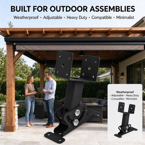 Adjustable Angle Pergola Roof Riser Brackets Heavy Duty Weatherproof Patio Awning Support Kit with bolt and mount features.