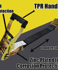 Four Pack Car Tie Down Straps with TPR handle and zinc plating for corrosion protection, 19.7 inch length.