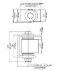 Built Tough Weld On Gate Hinge With Aluminum Body And Steel Bracket dimensions showing adjustable sizes for industrial security install.