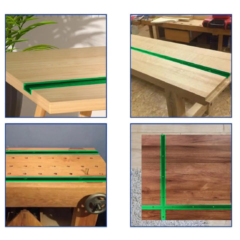 Heavy Duty Green T Tracks For Woodworking Workshop Benches Premium 6063 Aluminum Fence Rails with included mounting screws, various angles.