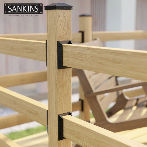 10 Pack Deck Railing Bracket Connectors For 2x4, Heavy Duty PP Plastic Black Railing Brackets installed on wooden posts