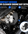 Direct Replacement GM Type II Power Steering Pump With Integral Reservoir Saginaw TC Lightweight Aluminum Build installed in engine bay.