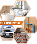 Image showing various applications of 3/4 Inch PEX Brass Plug End Cap 6-Pack for plumbing, including bathroom, kitchen, RV, and heating setups.
