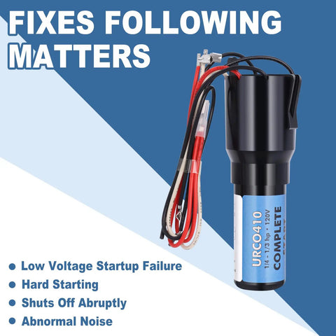 Universal Hard Start Kit For Refrigerators And Freezers With Heavy Duty Capacitor Plus Connectors, compact and ready for installation.