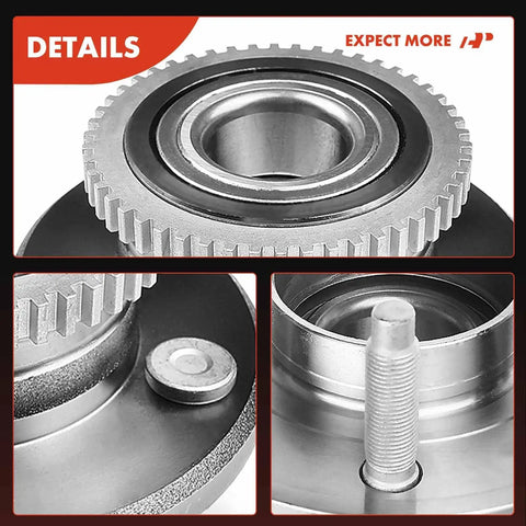 Close-up of Front Wheel Bearing And Hub Assembly With Abs Ring and Five Lug Pattern Direct Plug And Play Replacement For Ford Mustang 2005 To 2014.