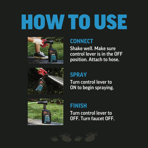 Instructions on using Tick Killer Yard Spray RTS For Lawn And Garden Kills Blacklegged Lone Star And Brown Dog Ticks And Mosquitoes On Contact