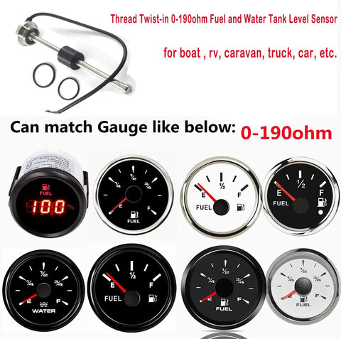 Heavy Duty Marine Fuel Sending Unit With Twist In Bsp Threads For Easy Boat And Truck Level Checks 0 To 190 Ohm Sensor 600Mm Probe with gauges.