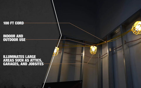 Temporary 100 Foot Indoor Outdoor String Light Cord With 10 Lamp Sockets 14 2 SJTW illuminating attics and job sites