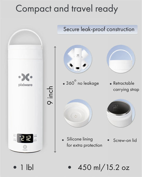 Travel Kettle With Twist Lid 450ml Portable Mini Electric Kettle with smart temp presets, auto shut off, stainless steel, and BPA free design.