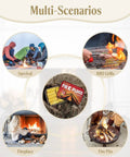 Collage of Waterproof Fire Plugs And Windproof Fire Starters used in survival, BBQ grills, fireplaces, and fire pits.